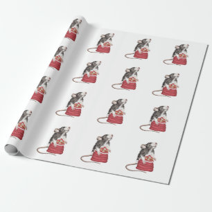 Papier Cadeau Rat de Noël de la Cute Festive