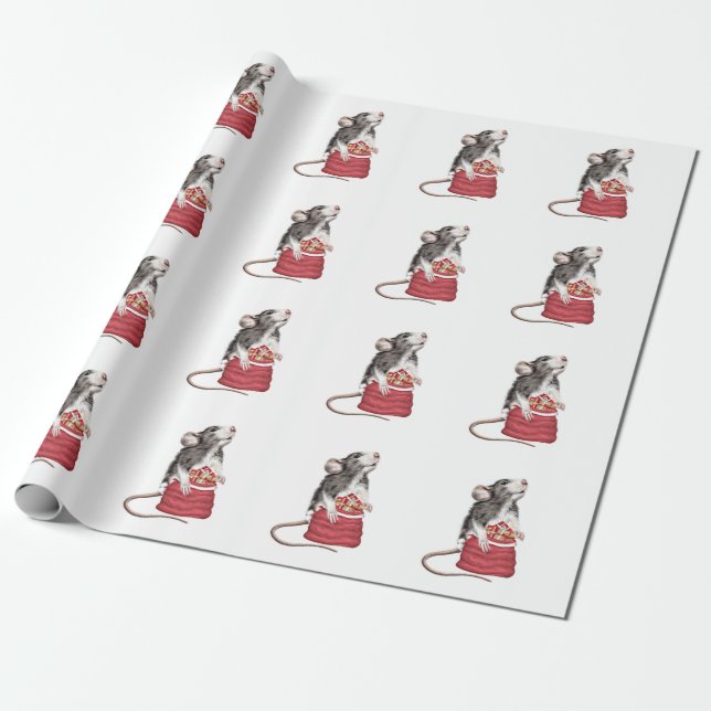 Papier Cadeau Rat de Noël de la Cute Festive (Déroulé)