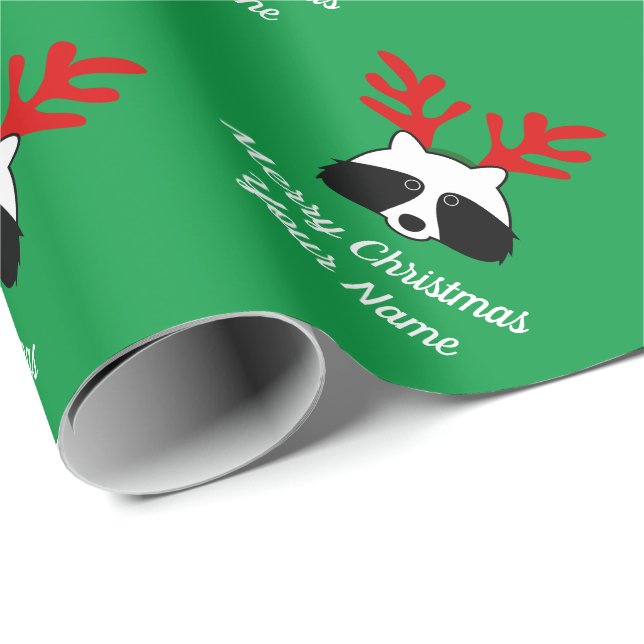 Papier Cadeau Raton laveur amusant avec des cerfs Noël (Coin rond)
