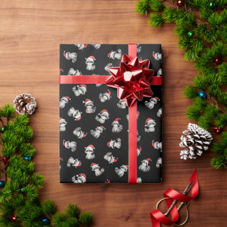 Papier Cadeau Raton laveurs de Noël jetés sur fond noir