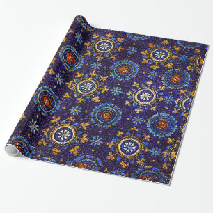 PAPIER CADEAU RAVENNA BYZANTINE MOSAÏQUES, ÉTOILES, NUIT BLEUE S