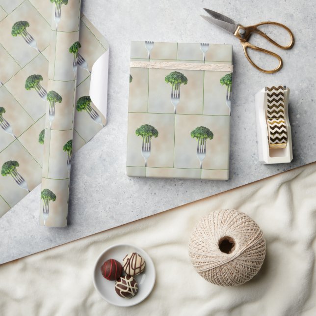Papier Cadeau Raw Broccoli Floret On a Fork (Artisanat)