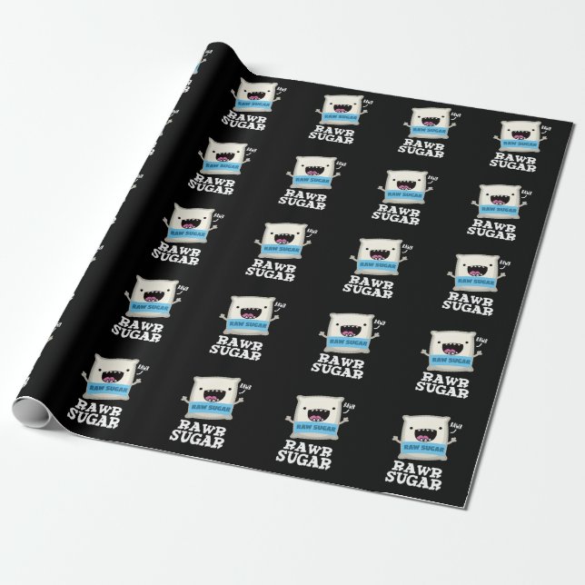Papier Cadeau Rawr sucre drôle Nourriture Pun Dark BG (Déroulé)