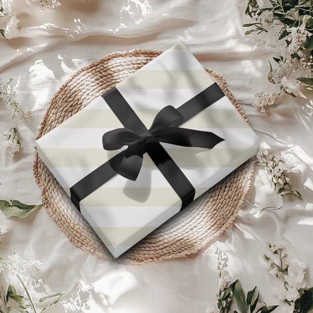 Papier Cadeau Rayé horizontal large blanc perle (Créateur téléchargé)