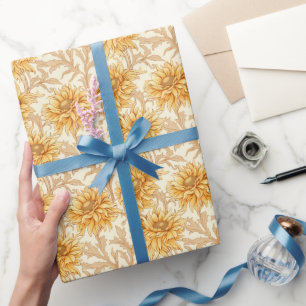 Papier Cadeau Rayons Solaires - Design Floral Jaune Lumineux