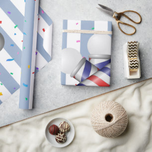 Papier Cadeau Rayure Bleue et Blanche Mat à Barbe