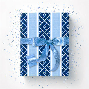Papier Cadeau Rayure Chippendale en bleu indigo