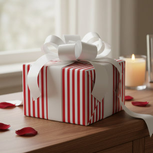 Papier Cadeau Rayure de Canne à Sucre Vintage Rouge et Blanc