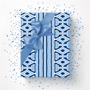 Papier Cadeau Rayure de treillis picturale en bleu indigo