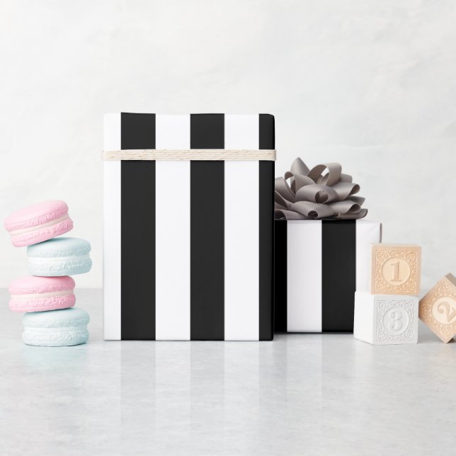 Papier Cadeau Rayure élégante noir et blanc (Baby Shower)