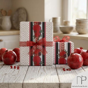Papier Cadeau Rayure Moderne à Graines de Grenade