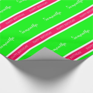 Papier Cadeau Rayure personnalisée rose et verte de très bon
