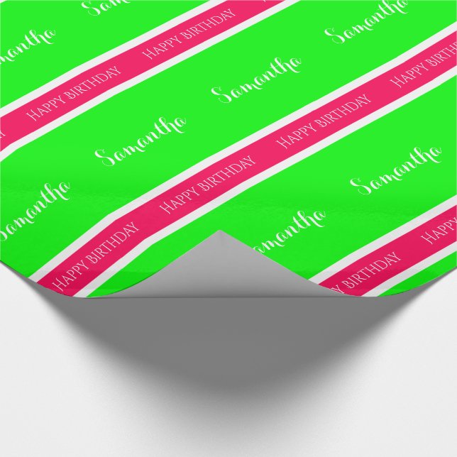 Papier Cadeau Rayure personnalisée rose et verte de très bon (Coin)