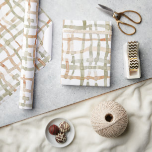 Papier Cadeau Rayures Abstraites Crème Verte Tannées