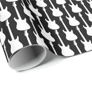 Papier Cadeau Rayures blanches de guitare électrique sur le noir