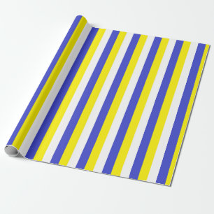 Papier Cadeau Rayures bleues, jaunes et blanches verticales