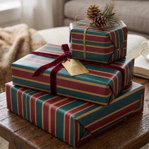 Papier Cadeau Rayures de bonbons de Noël vert rouge et or