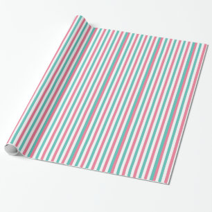 Papier Cadeau Rayures de cirque rétro en rose et Turquoise