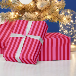 Papier Cadeau Rayures de menthe rose et rouge