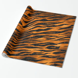Papier Cadeau Rayures de tigre noir et cuivre