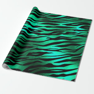 Papier Cadeau Rayures de tigre noir vert émeraude Animaux sauvag