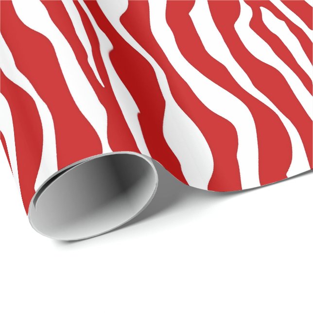 Papier Cadeau Rayures de zèbre - rouge-foncé et blanches (Coin rond)