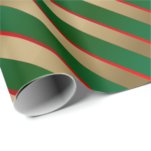 Papier Cadeau Rayures d'or de Joyeux Noël, vertes et rouges
