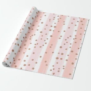 Papier Cadeau Rayures et motif de confettis d'or peints par rose