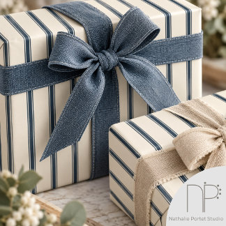 Papier Cadeau Rayures fines à carreaux rustic oatmeal navy