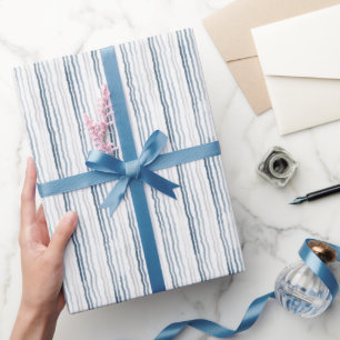 Papier Cadeau Rayures fines aquarelles, bleu ardoise, gris sur b