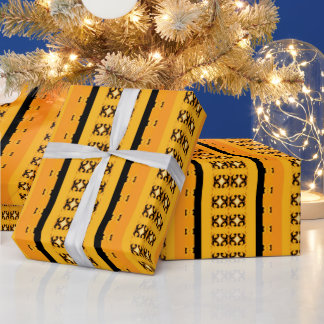 Papier Cadeau Rayures géométriques africaines orange moutarde et