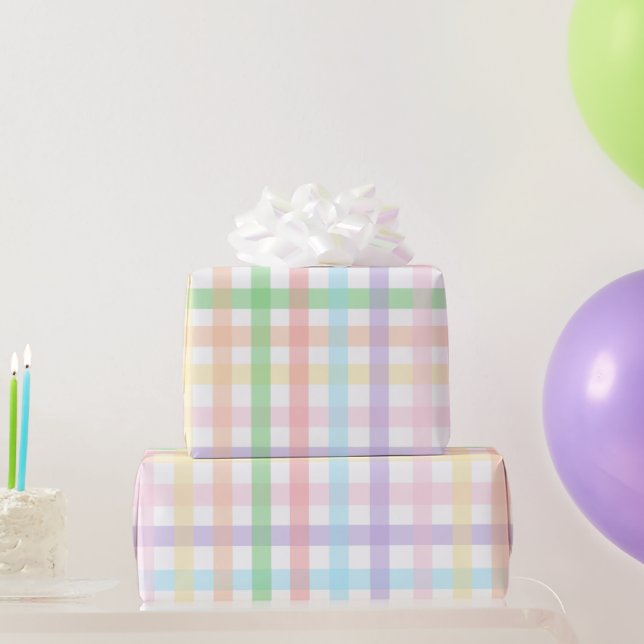 Papier Cadeau Rayures Gingham Pastel (Cadeaux de fête)