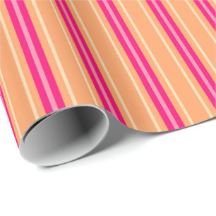 Papier Cadeau Rayures modernes de la moitié du siècle, rose