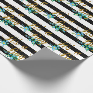 Papier Cadeau Rayures noires et blanches élégantes avec floral