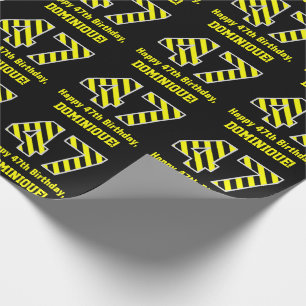 Papier Cadeau Rayures noires et jaunes "47"; 47e anniversaire +