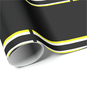 Papier Cadeau Rayures noires jaunes blanches et grises 