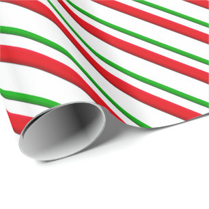 Papier Cadeau Rayures, rouge, vert et blanc de sucrerie