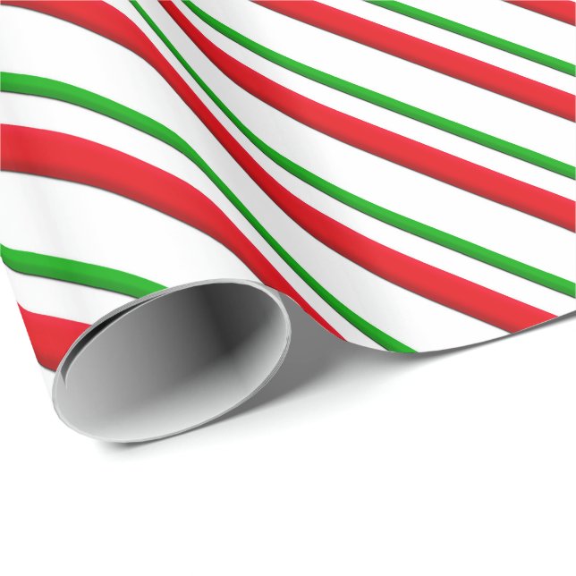 Papier Cadeau Rayures, rouge, vert et blanc de sucrerie (Coin rond)