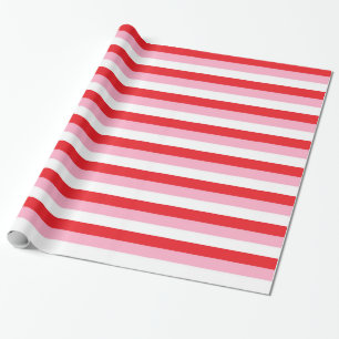 Papier Cadeau Rayures rouges, roses et blanches