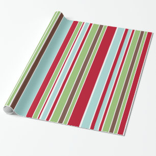 Papier Cadeau Rayures rouges, vertes, bleues et Brown de