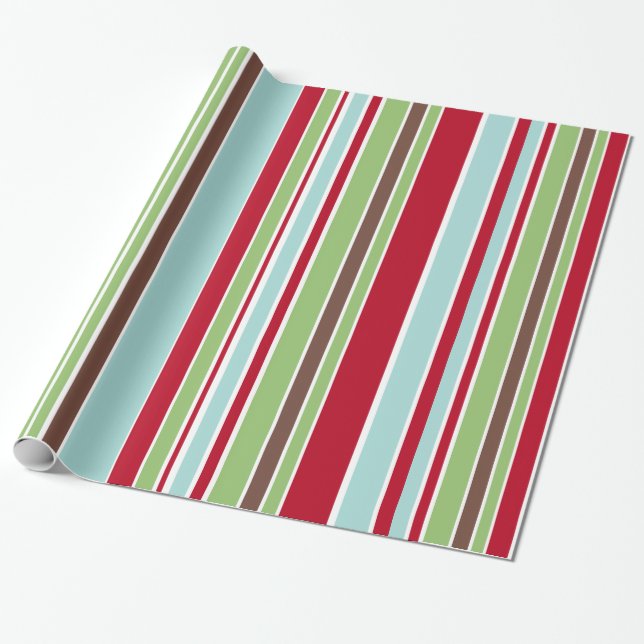Papier Cadeau Rayures rouges, vertes, bleues et Brown de (Déroulé)