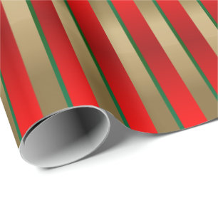 Papier Cadeau Rayures rouges, vertes et d'or de Noël