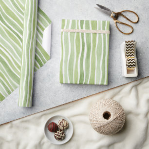 Papier Cadeau Rayures vert lime ondulées crème