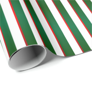 Papier Cadeau Rayures vertes, blanches et rouges de vacances de