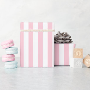 Papier Cadeau Rayures verticales bébé rose et blanc rayé