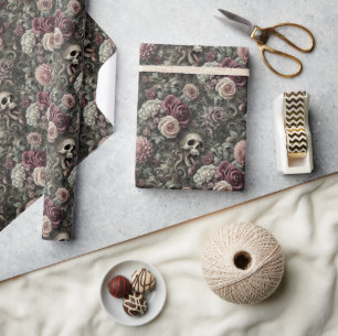Papier Cadeau Reaping in the Rose - Gothic Skull Floral Bandana