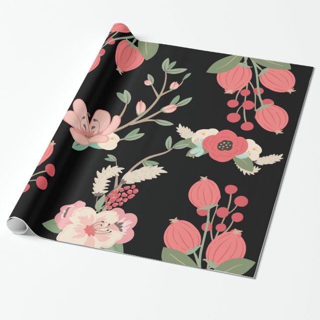 Papier Cadeau Réception en plein air noire de Boho florale (Déroulé)