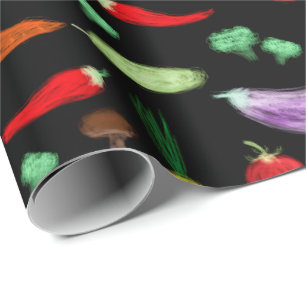 Papier Cadeau Récolte légumes tomate poivre carottes champignon 