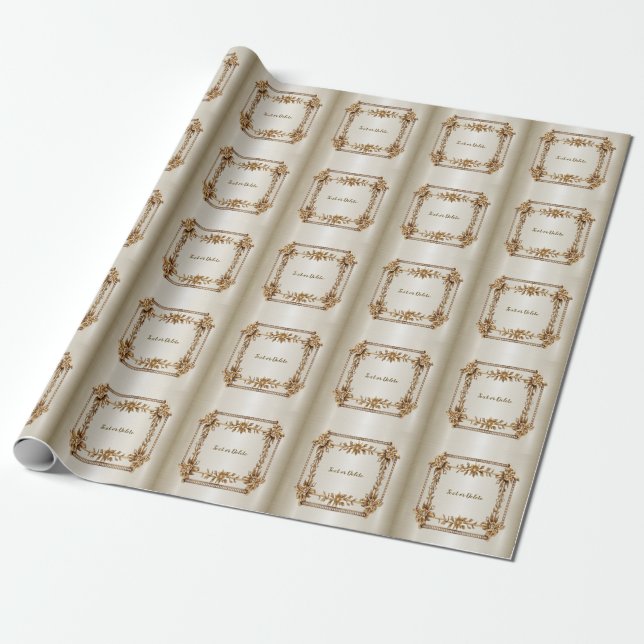 Papier Cadeau Rectangle Orné de Diamants Fleurs Dorées Brillante (Déroulé)