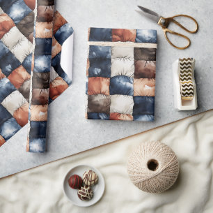 Papier Cadeau Rectangles Bleu Blanc Marron Orange Anniversaire